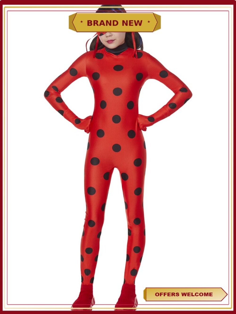 Girls Miraculous Ladybug Jumpsuit Halloween Costume 4pc Set Size M 7/8